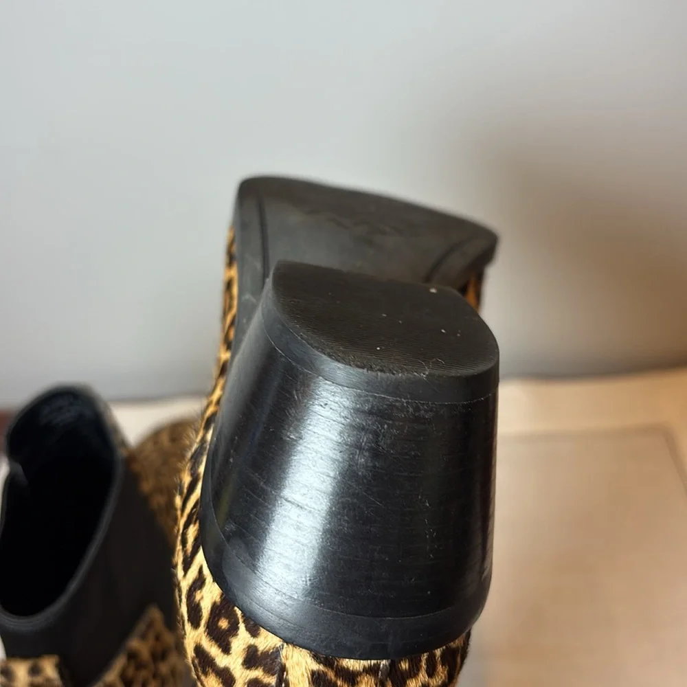 Cole Hann Gia Animal Print Western Calf Hair Chunky Heel Ankle Boots Size 7.5 B